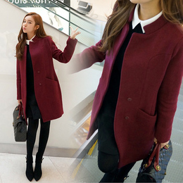 2015韩国学生秋冬季新款大码中长款毛呢外套女修身加厚呢子大衣潮