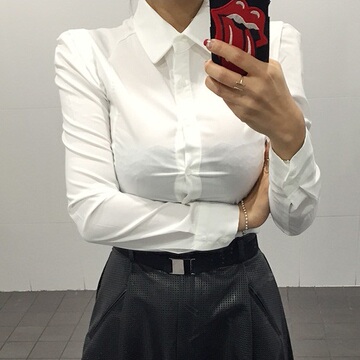 韩国代购女装秋季新款职业复古气质韩范上衣修身显瘦白色长袖衬衫