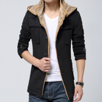 2015冬季新款加厚棉风衣男羊毛呢大衣韩版外套中长款修身连帽大码