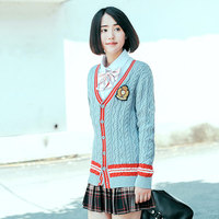 高中生长袖V领JK毛衣少女装秋季纯棉2016新款春装开衫学生针织衫