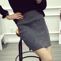 2016春季新款韩版修身百搭包臀毛线短裙针织裙一步裙半身裙打底裙