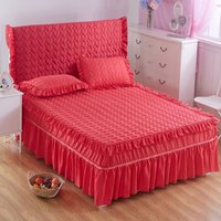 特价韩版夹棉床裙加厚婚庆红色单件床罩床单床笠套床头罩1.51.8米