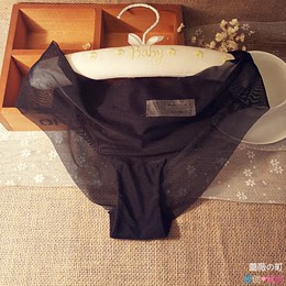 欧美高档大牌黑色纱网透视透明一片式无痕女士内裤三角裤
