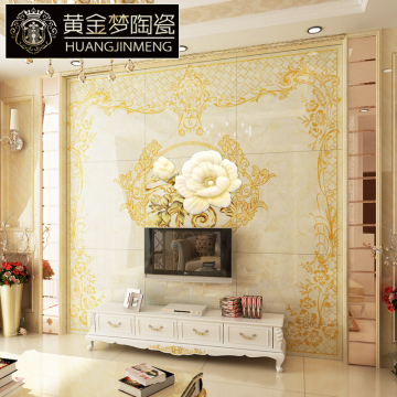 中式客厅电视3D陶瓷砖背景墙彩玉雕刻仿古文化石砖壁画空谷幽兰
