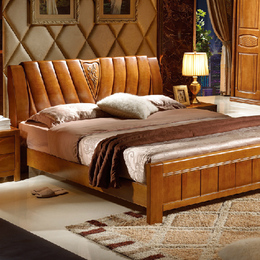 实木床 1.5 1.8中式全实木橡木双人床 床头柜垫卧室家具包送货