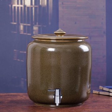 茶叶末 景德镇陶瓷水缸储水缸带龙头米缸米桶普洱茶缸带盖20 30斤