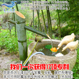 日式庭院花园林景观鱼池假山石钵流水喷泉摆件鱼缸石槽竹子流水器