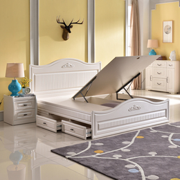 欧式床双人床现代简约白色 板式床1.8储物床 1.5高箱气动床