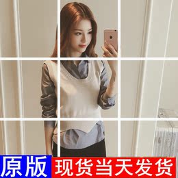 2016秋季韩版新款修身长袖衬衫+短款针织毛衣马甲上衣两件套女潮