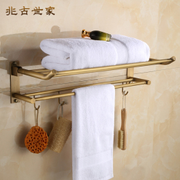 欧式仿古全铜浴巾架复古折叠双层毛巾架卫生间多功能浴室置物架