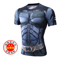 包邮漫威超人钢铁蝙蝠侠男压缩运动高弹力短袖健身训练紧身衣T恤