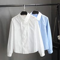 2016春韩版新款双排口 休闲时尚文艺白色女装 休闲显瘦衬衫