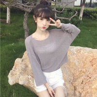 秋季韩版新款上衣2016糖果色宽松显瘦纯色圆领套头长袖针织衫女装