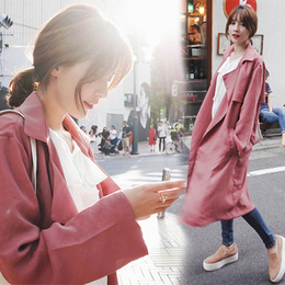 韩国薄2016秋装新款韩版长袖修身显瘦系带中长款甜美女式风衣外套