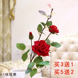 高品质仿真玫瑰花单支客厅摆件室内假花装饰花绢花仿真花束插花