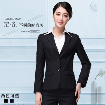 新款职业女士西服套装韩版秋冬时尚西装黑色藏青色面试正装工作服