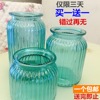 买一送一彩色玻璃花瓶透明花瓶摆件小清新水培花瓶客厅创意插花瓶