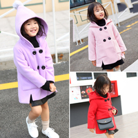 2016新款韩版4外套5女孩子冬装上衣女童连帽保暖加厚双排扣呢大衣