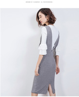 2016灰色黑色纯色秋装韩版新款时尚质感细腻包臀背带连衣裙女装