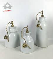 现代新中式美式高温陶瓷纯铜摆件储物罐高档样板间家居艺术工艺品