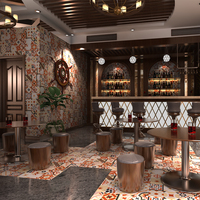 地中海餐厅厨卫生间背景墙彩砖绿色小花砖混拼防滑地板砖300x300