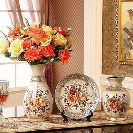 【天天特价】欧式陶瓷花瓶三件套摆件 客厅插花花器创意家居花瓶