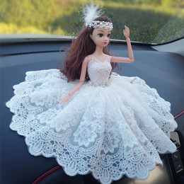 可爱芭比娃娃车内饰品摆件高档创意车用装饰汽车摆件手工婚纱芭比