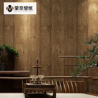 中式复古怀旧仿古木纹木板墙纸个性背景墙酒吧服装店3D立体壁纸