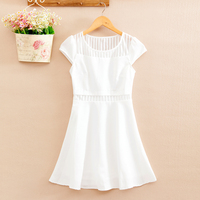 淑女宣言夏装新款短袖大摆修身公主仙女沙滩裙白色连衣裙Q162057