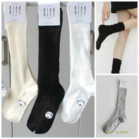 韩国进口女士最流行棉袜子纯色净版堆堆袜BIARRITZ女高腰薄款四色