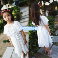 韩国童装女童夏款连衣裙中大童白色公主裙雪纺母女亲子装度假裙子