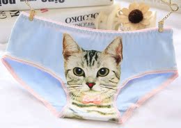 内裤女 3D猫咪喵星人猫头图案大码女士内裤纯棉性感个性中腰内裤
