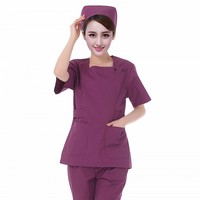 紫色洗手衣套装方领平领洗手衣护士服ICU分体套装短袖