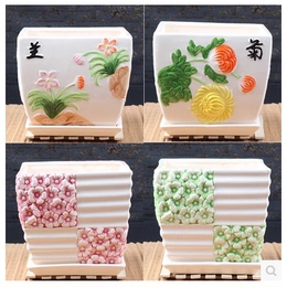 花盆陶瓷/个性带托盘四方形现代简约桌面创意吊兰绿萝花盆 包邮