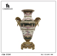 美国进口大牌软装法式欧式美式古典铜镶嵌陶瓷别墅摆件奢华花瓶