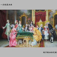 重庆纯手绘高档欧式宫廷贵族人物聚会场面油画定制 横幅 包邮带框