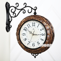 欧式双面挂钟客厅时尚豪华装饰钟表创意手工椰壳马赛克豪华档挂表