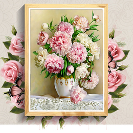 新款5D钻石画玫瑰花满钻十字绣花卉牡丹花客厅最新款花瓶魔方圆钻