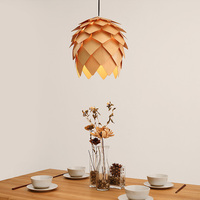 正品餐吊灯吧台灯创意水曲柳松果咖啡餐厅个性吊灯实木皮伸缩吊灯