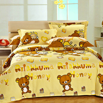 纯棉卡通四件套可爱熊全棉夏季儿童床单1.2/1.5/米床笠枕套被套