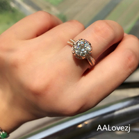 美国超白D色莫桑石钻戒指18K玫瑰金1-2克拉群镶碎钻女戒铂金指环