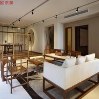 新中式实木沙发禅意沙发复古休闲沙发样板房沙发小户型沙发定制