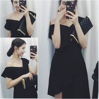 2016夏季新款韩版时尚不规则无袖立体剪裁个性暗黑连衣裙裙子女装