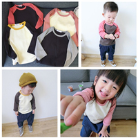 韩版儿童小童男女童宝宝撞色插肩长袖T恤打底衫全棉秋装0-5岁童装
