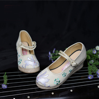 [如梦霓裳]汉服女装玉兔兔刺绣花鞋坡跟布鞋高跟传统中国风民族风