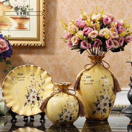美式复古陶瓷花瓶三件套家居饰品创意欧式客厅酒柜装饰柜花插摆件