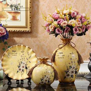 美式复古陶瓷花瓶三件套家居饰品创意欧式客厅酒柜装饰柜花插摆件