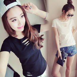 2016夏装新款韩版纯色修身白色短袖t恤黑色半袖打底衫上衣女装潮