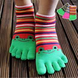 彩色青蛙薄款纯棉五指袜 可爱条纹分趾短筒船袜 防臭吸汗五趾袜子