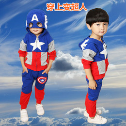 2016秋季新款童装男童纯棉运动卫衣套装美国儿童队长两件套